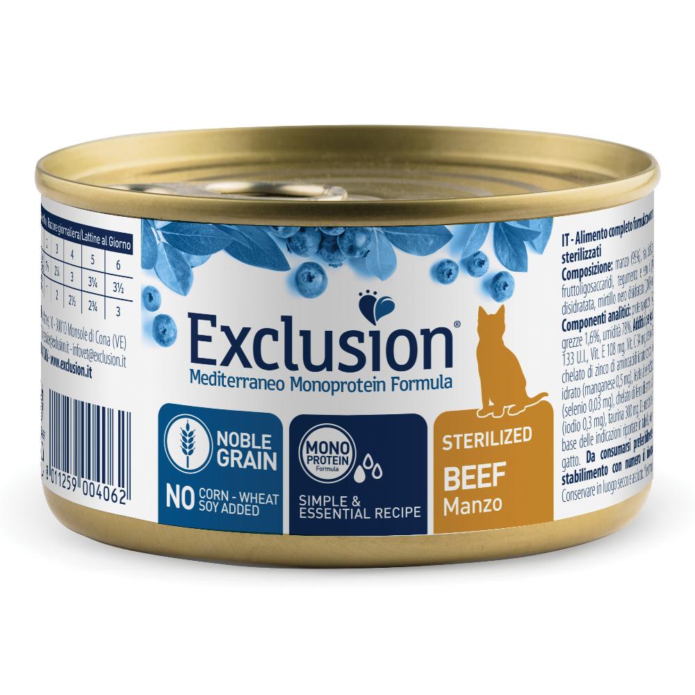 Exclusion Gatto Mediterraneo Adulto Sterilizzato Manzo Lattina 85 Gr