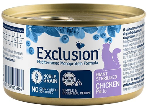 Exclusion Gatto Mediterraneo Adulto Sterilizzato Giant Pollo Lattina 85 Gr