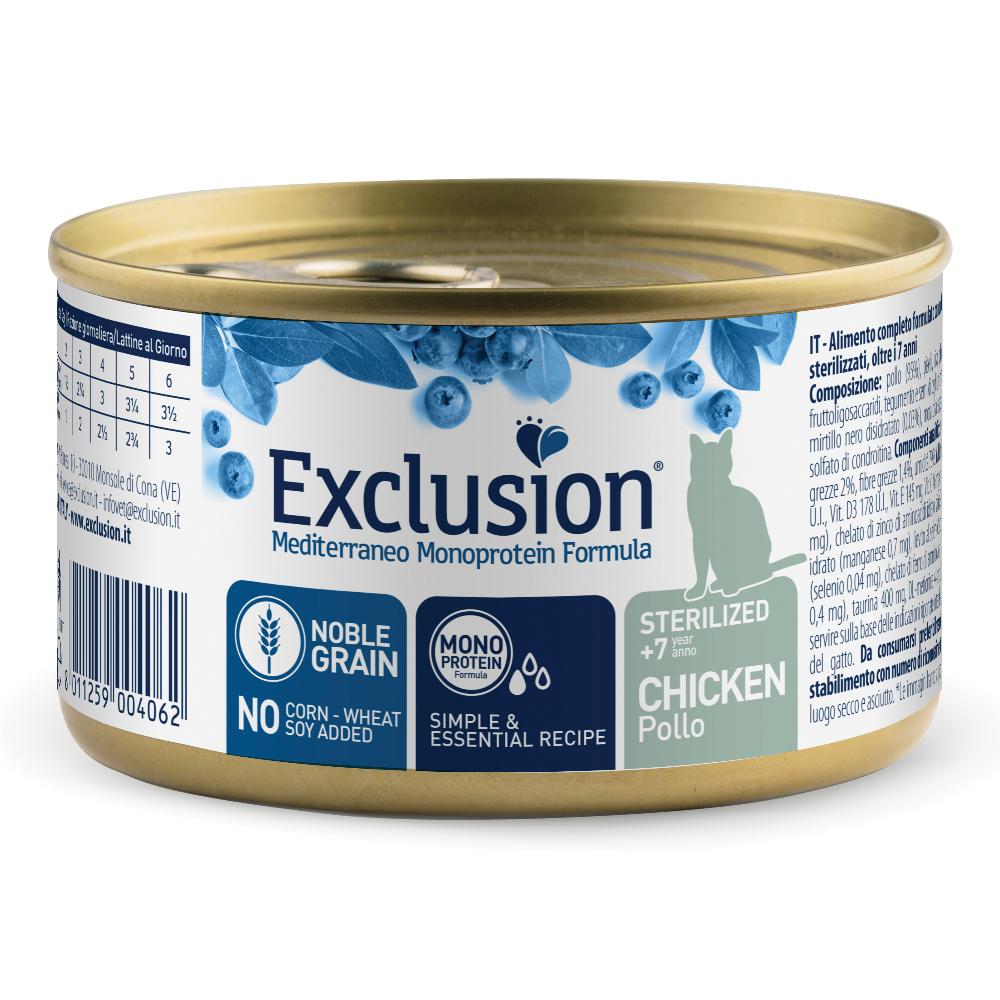 Exclusion Gatto Mediterraneo Adulto Sterilizzato +7 Pollo Lattina 85 Gr