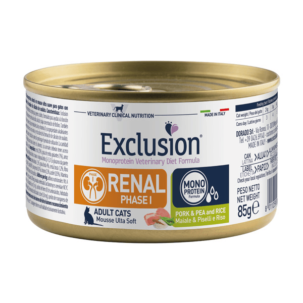 Exclusion Cat Renal Phase 1 Maiale & Piselli e Riso 85 Gr Exclusion Monoprotein Veterinary Diet Formula