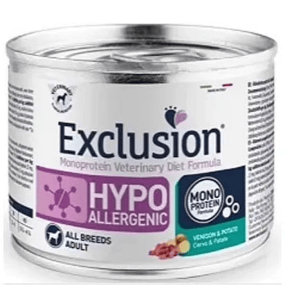 Exclusion Cane Diet Hypoallergenic Adulto All Breeds Cervo &amp; Patate Lattina 200 Gr