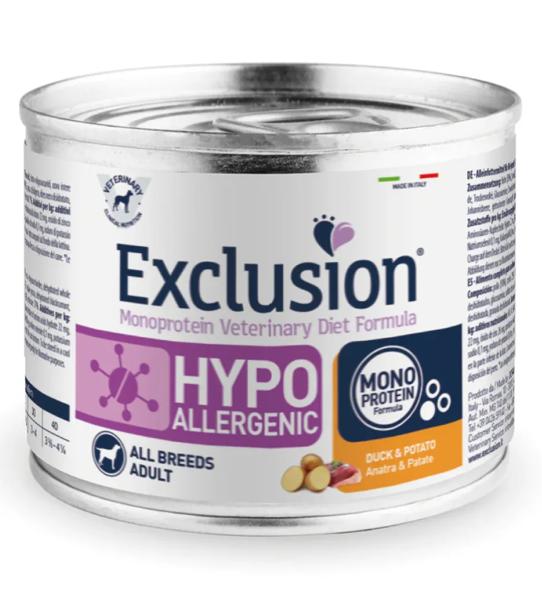 Exclusion Veterinary Diet Hypoallergenic Cane Anatra E Patate Lattina 200g