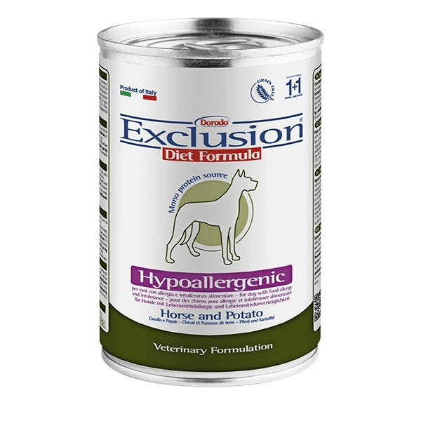 Exclusion Veterinary Diet Formula Hypoallergenic Per Cani Cavallo/Patate Lattina 400Gr