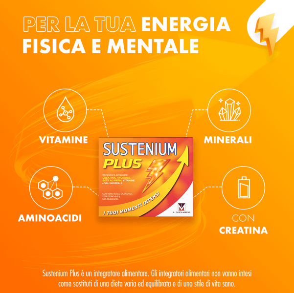 Sustenium Plus Integratore Energizzante con Vitamine, Minerali e Aminoacidi 22 Bustine