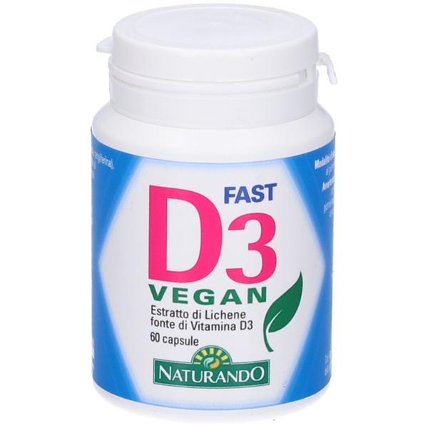 Naturando D3 Fast Vegan 60 Capsule Integratore Vitamina D3 per Sistema Immunitario e Ossa