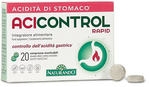 Naturando Acicontrol Rapid 20 Compresse Integratore per Controllo Acidità Gastrica e Gas
