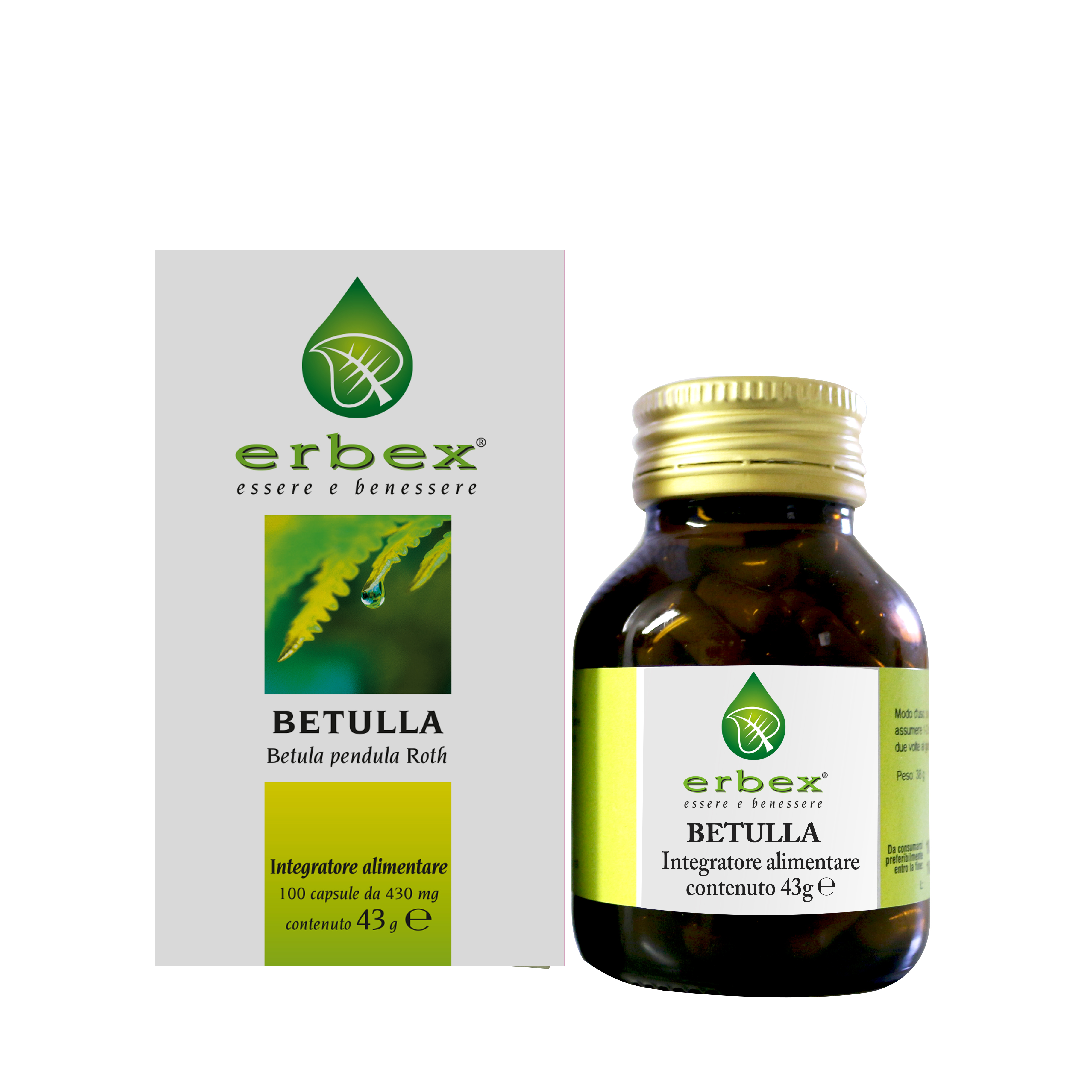 Erbex Betulla - Integratore Alimentare 100 Capsule da 430mg - Drenaggio e Depurazione