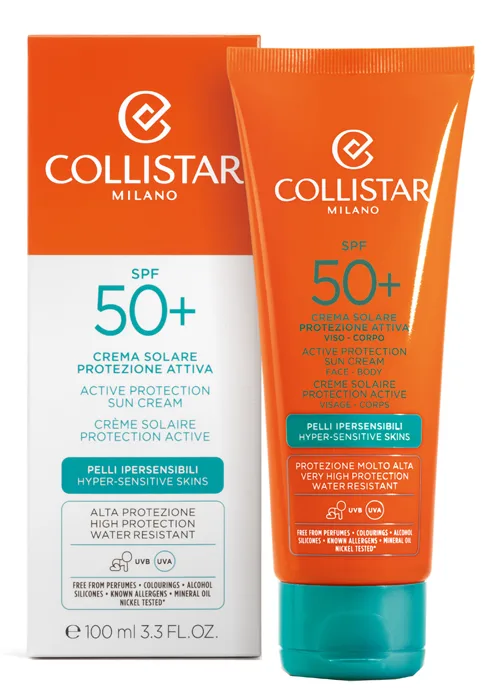 Collistar Protezione Attiva SPF 50+ - Crema solare per le pelli ipersensibili, 100 ml