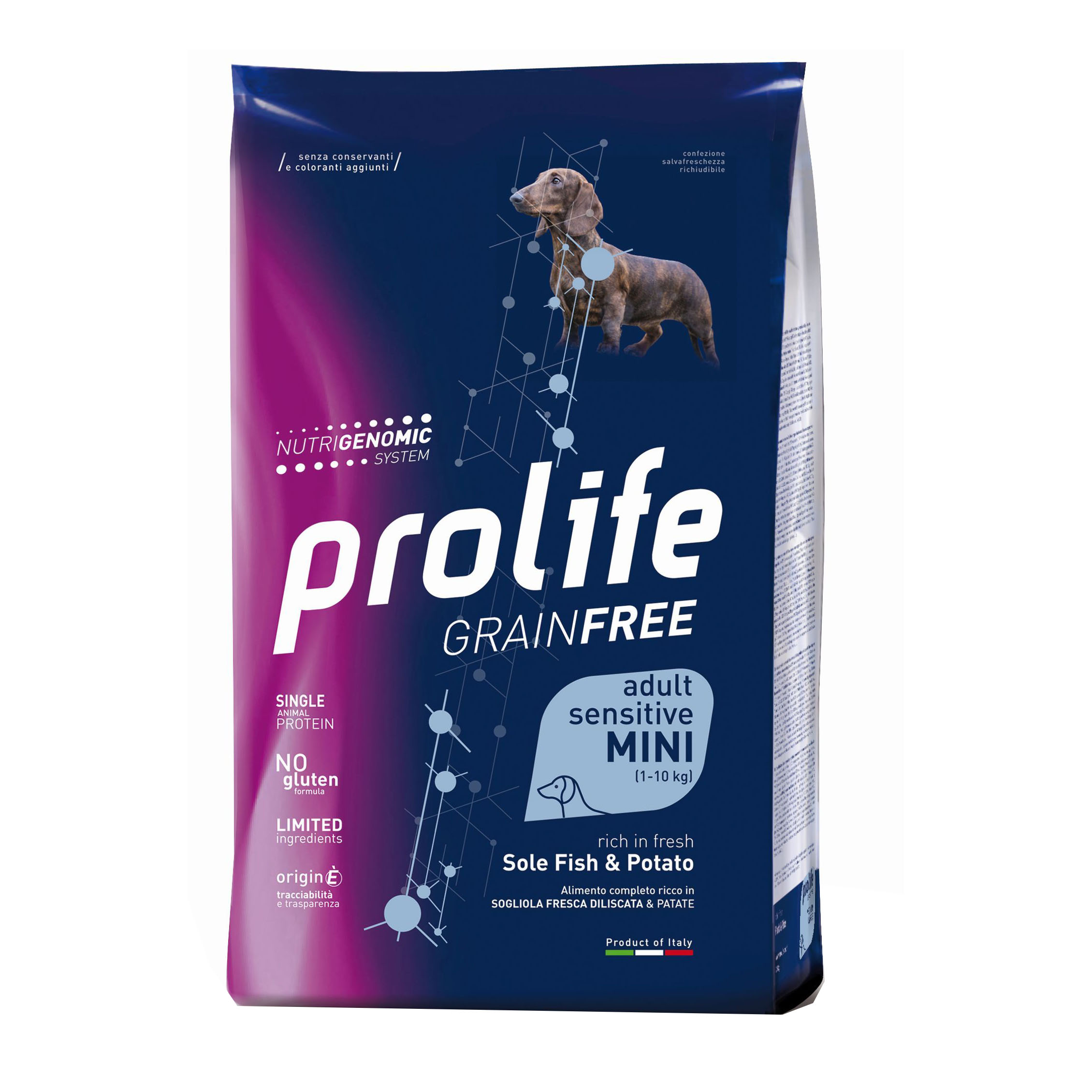 Prolife Cane Grain Free Sensitive Adulto Medium&amp;Large Sogliola &amp; Patate 2,5 Kg