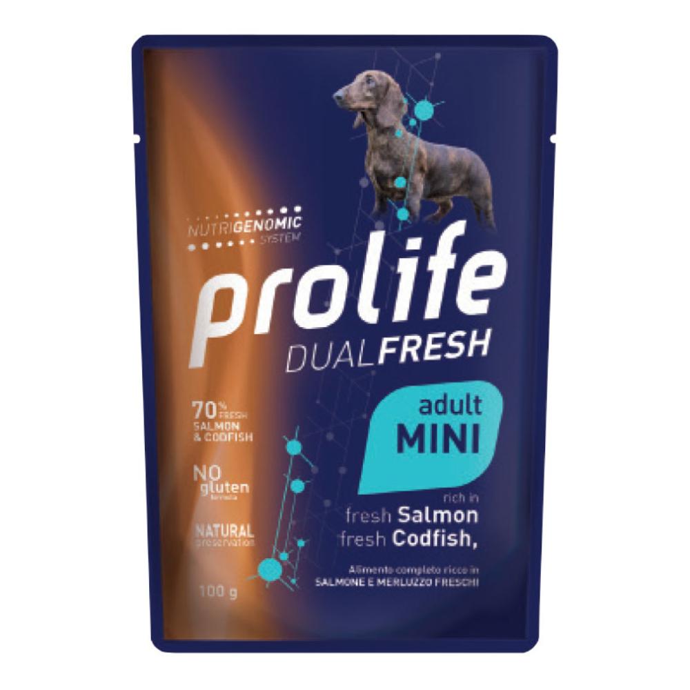 Prolife Cane Dual Fresh Adulto Mini Salmone, Merluzzo &amp; Riso Busta 100 Gr