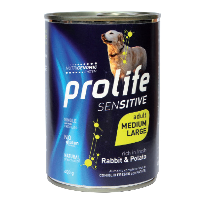Prolife Cane Sensitive Adulto Medium&amp;Large Coniglio &amp; Patate Lattina 400 Gr