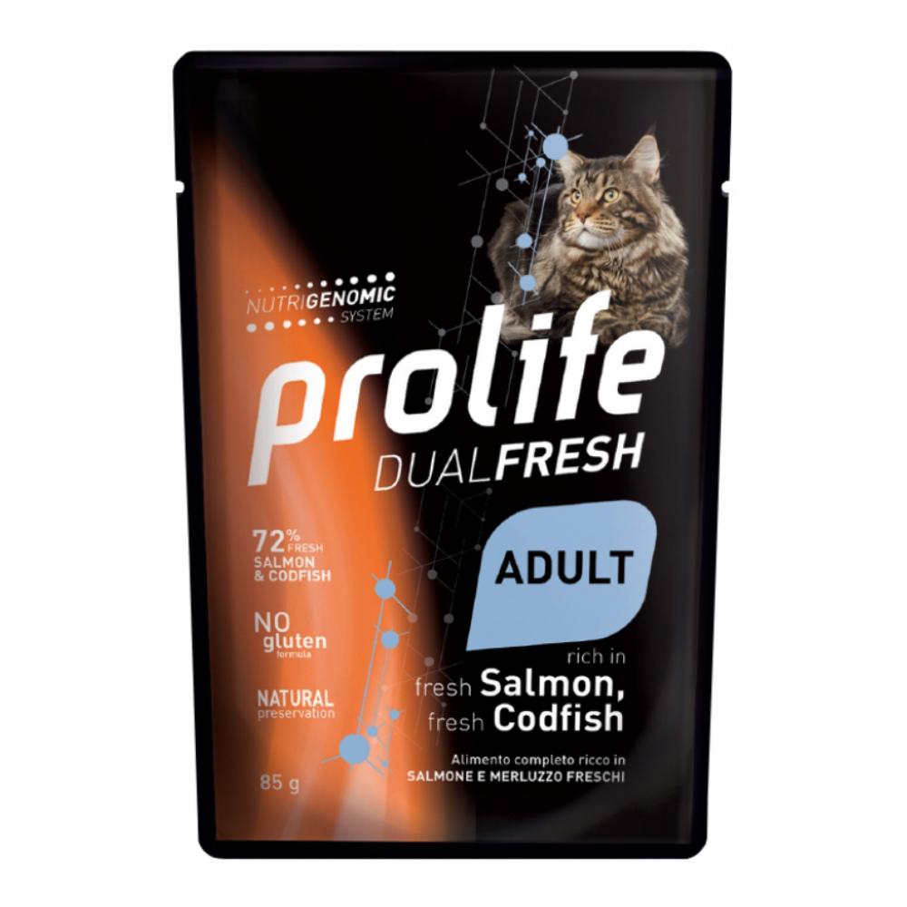 Prolife Gatto Dual Fresh Adulto Salmone &amp; Merluzzo Busta 85 Gr
