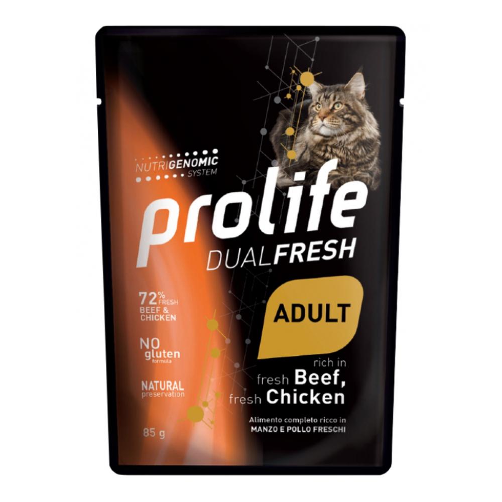 Prolife Gatto Dual Fresh Adulto Manzo &amp; Pollo Busta 85 Gr