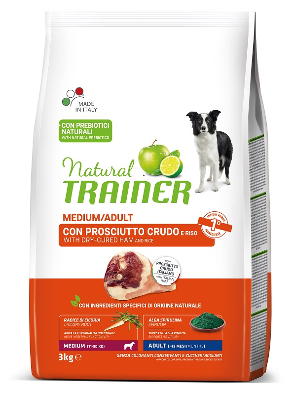 NATURAL TRAINER DOG MEDIUM ADULT PROSCIUTTO CRUDO RISO 3 KG — confronto prezzi