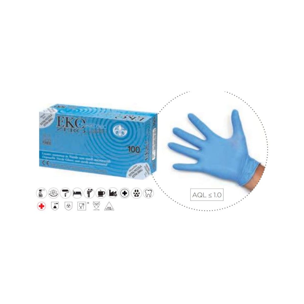 Guanto monouso in nitrile blu superficie microruvida eko zero pw senza polvere misura 7 small 100 pezzi