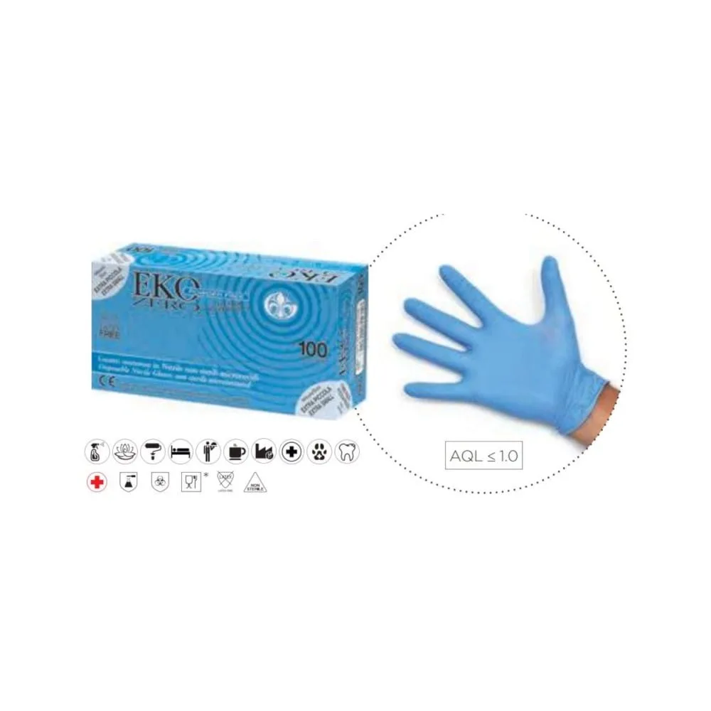 Guanto monouso in nitrile blu superficie microruvida eko zero pw senza polvere misura 7 small 100 pezzi