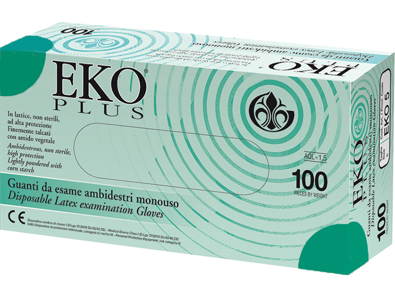 Eko Plus Guanti in Lattice da Esame Ambidestri Monouso Finemente Talcati Taglia XL 100 Guanti