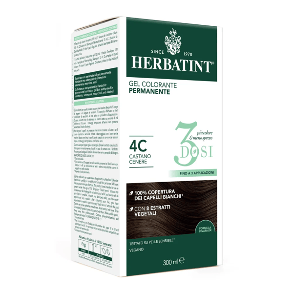 Herbatint Tintura Capelli Gel Permanente 3Dosi 4C Castano Cenere 300 ml