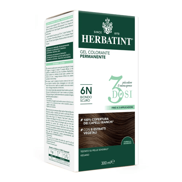Herbatint Tintura Capelli Gel Permanente 3Dosi 6N Biondo Scuro 300 ml