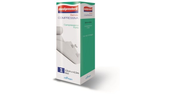Benda medipresteril compressione forte m4,5x12cm tesi con clip di fissaggio