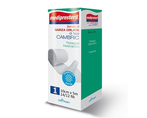 Medipresteril Benda di Garza Orlata Tipo Cambric Misura 7 cm x 5 m, 1 Pezzo