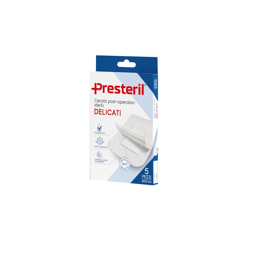 PRESTERIL Cerotti post operatori delicati 8x10 cm 5 pz Cerotto