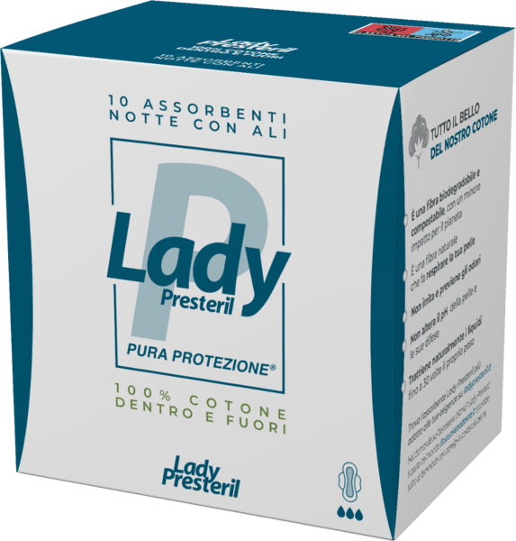 Presteril Lady Cotton Notte Assorbente Con Ali 10 Pezzi