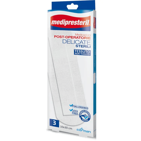 Medi Presteril Medicazioni Post Operatorie Sterili Ipoallergeniche 10x30cm 3 Pezzi