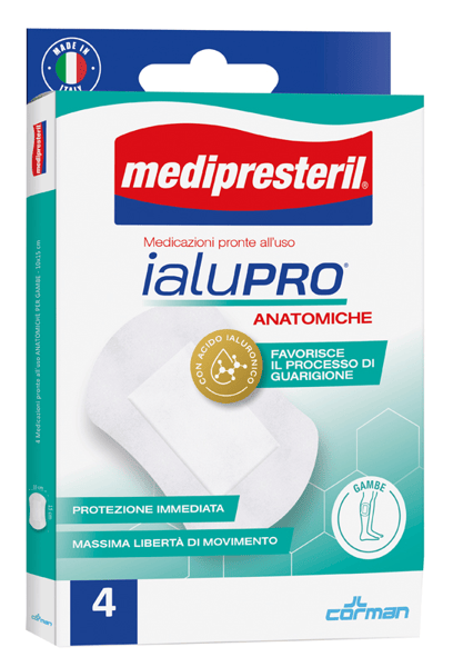 Medipresteril IaluPRO Medicazioni Pronte all'Uso Anatomiche Per Gambe 4 Medicazioni 10 x 15 cm