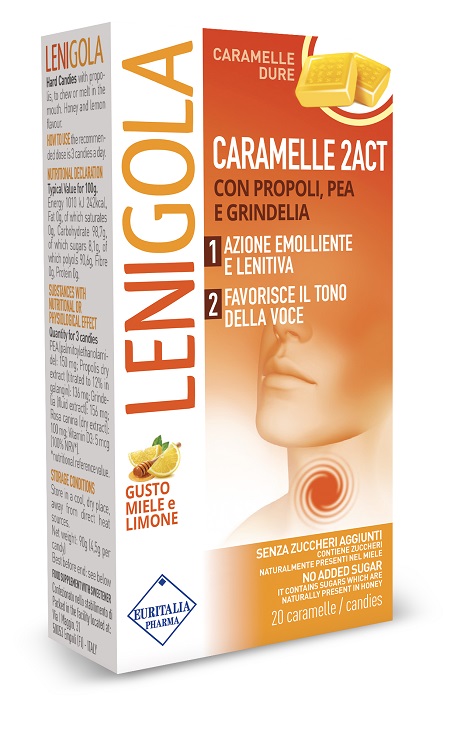 Lenigola 2ACT Caramelle dure con Grindelia ad azione emolliente, 20 caramelle