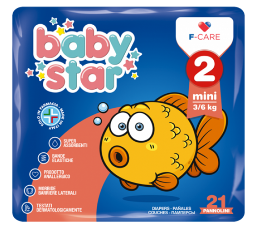 Farvima Baby Star Pannolini Mini Taglia 2 3-6Kg, 21 pannolini