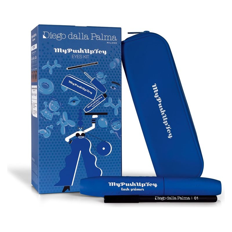 Diego Dalla Palma Mypushuptoy Lash Primer Kit Mascara Primer Blu + Matita Occhi Nera N. 01 + Pochette Silicone Blu