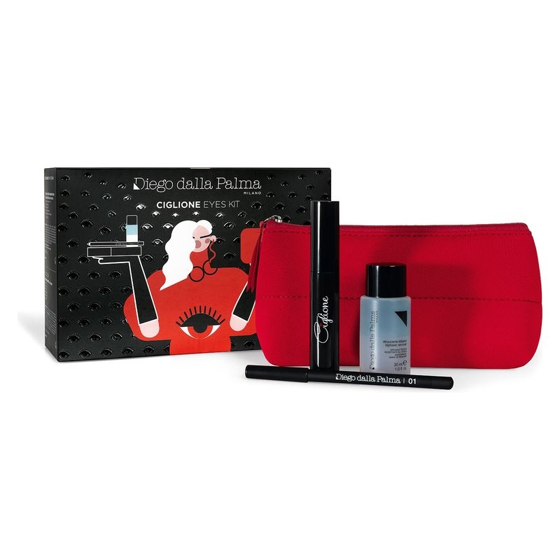 Diego Dalla Palma Ciglione Kit Eyes Con Mascara Ciglione Nero + Matita Occhi 01 + Struccante Bifasico + Pochette