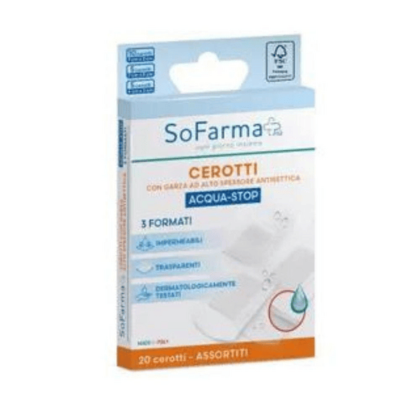 Sofarmapiù Acqua-Stop 20 Cerotti Assortiti - Protezione Efficace per Ferite e Tagli