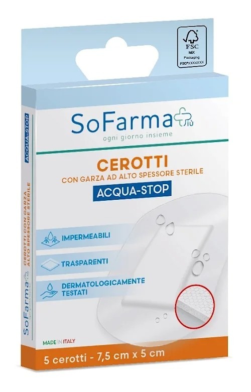 Sofarmapiù Cerotti Acqua-Stop 5 Pezzi 7.5x5cm - Protezione e Guarigione Ottimali per Ferite e Tagli