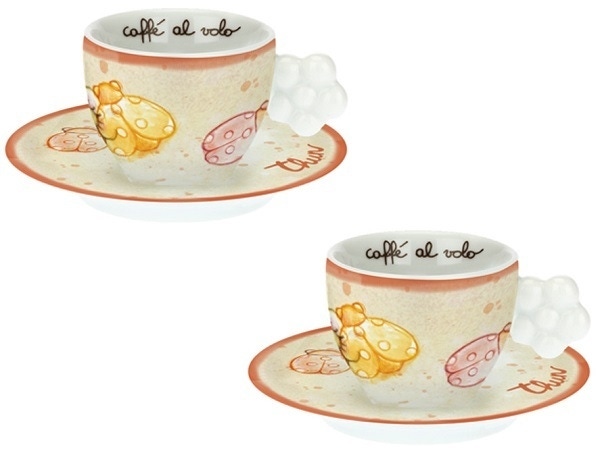 Thun Tazzine da caffè con piattini decorazione coccinella, 2 tazzine con piatti
