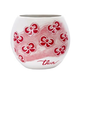 THUN Porta Spazzolino Fiocchi Rossi Contenitore in Ceramica per Bagno