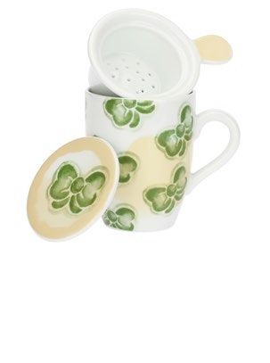 THUN Tisaniera Fiocchi Tazza con Filtro in Infusore in Ceramica a Tema Invernale
