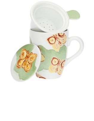 THUN Tisaniera Farfalle Tazza con Filtro in Infusore in Ceramica Decorata