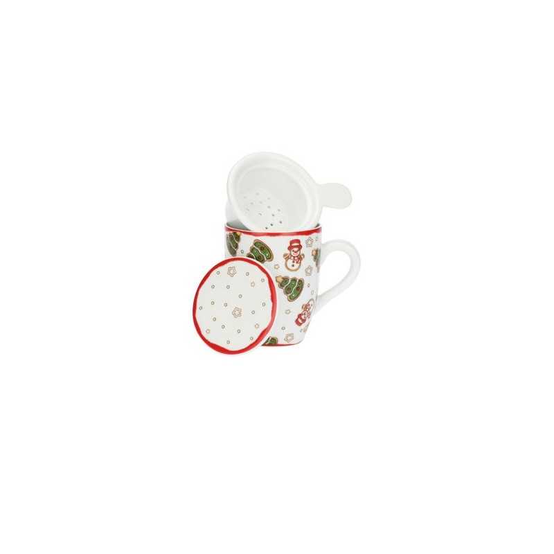 THUN Tisaniera Natale Tazza con Filtro in Ceramica con Soggetto Natalizio