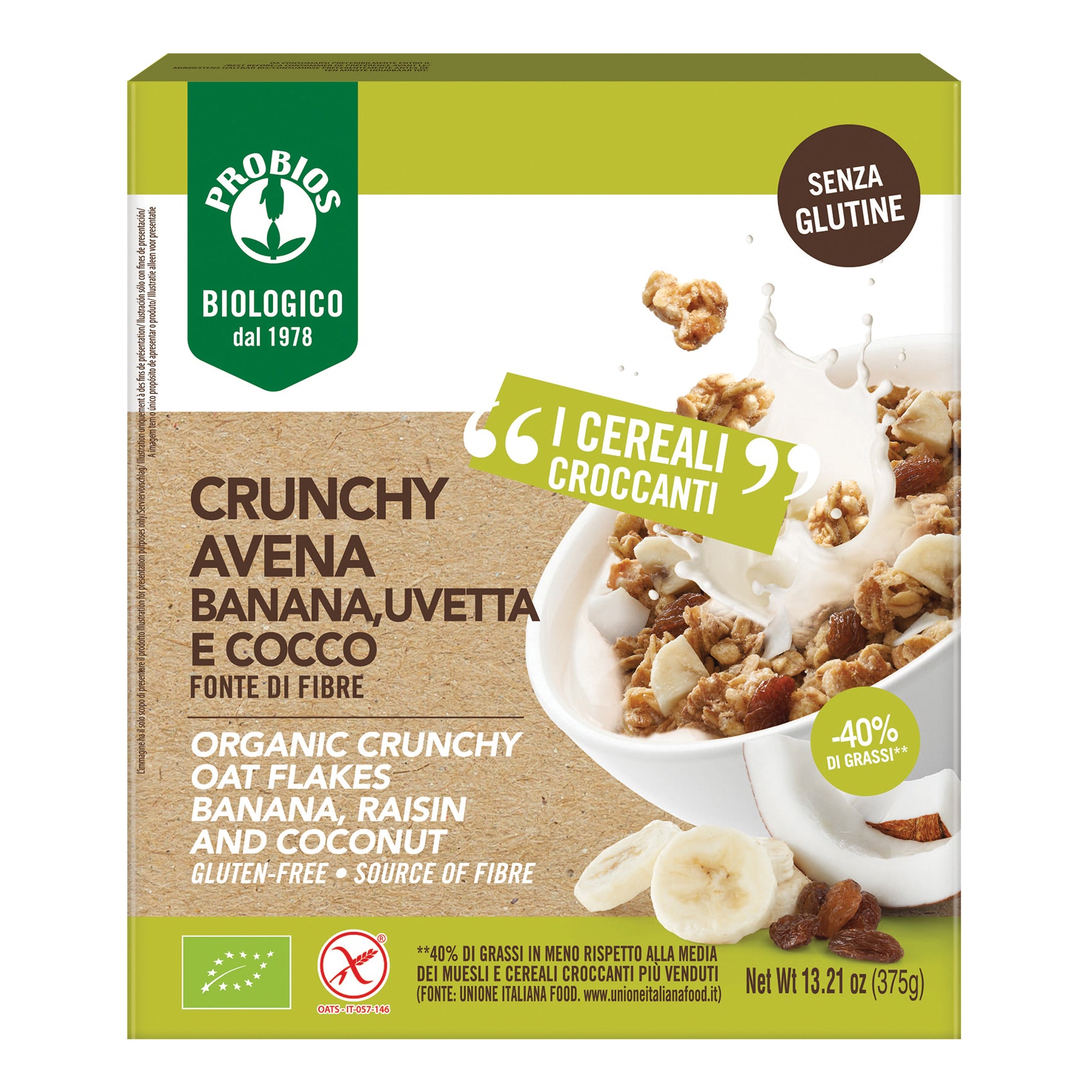 Cereali Crunchy Avena Banana Uvetta e Cocco Senza Glutine - Probios 375 g — confronto prezzi