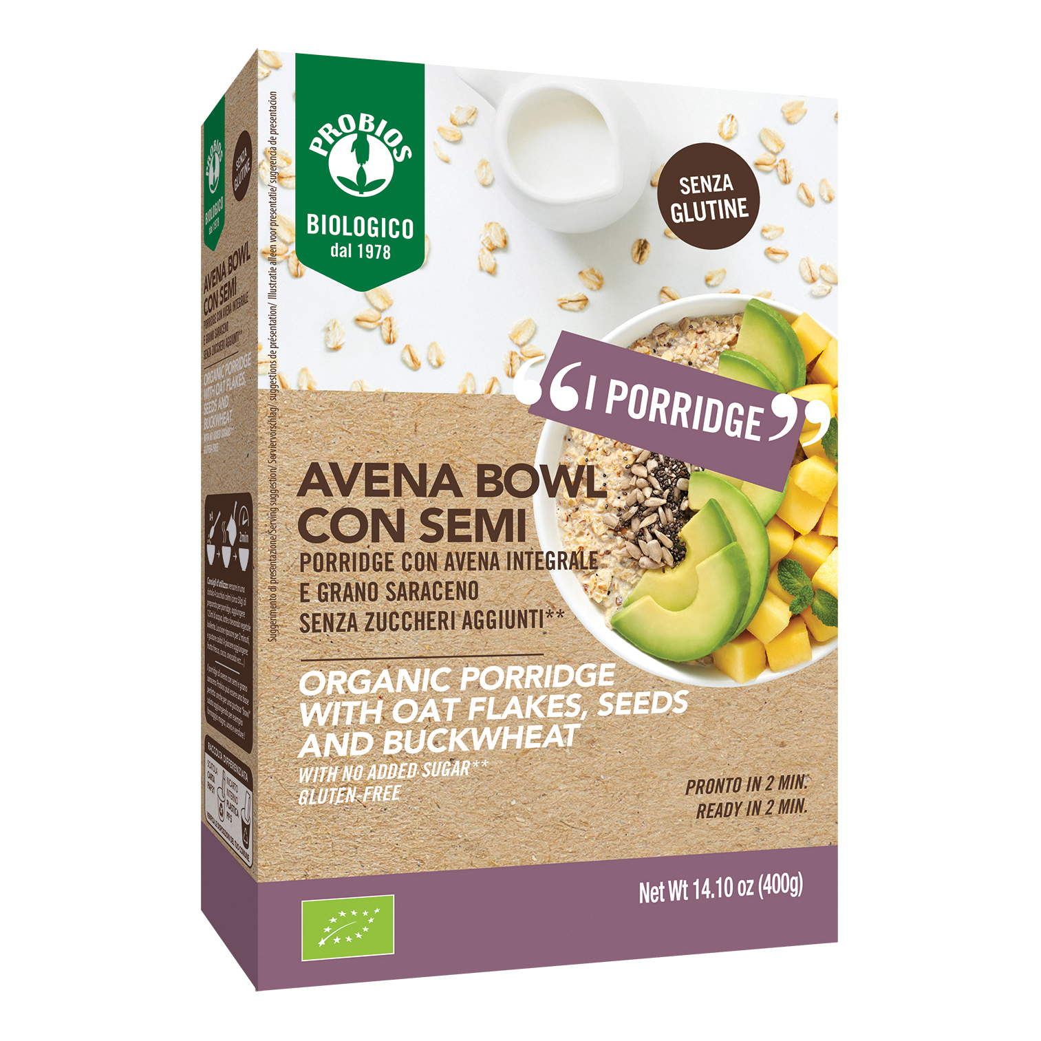 Probios bio avena bowl semi piu' porridge con avena integrale e grano saraceno 400 g — confronto prezzi