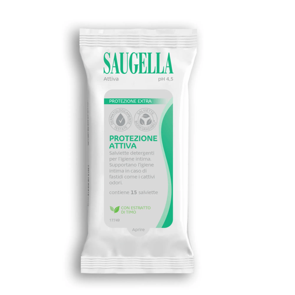 Saugella Attiva pH 4.5 Salviette Intime Detergenti 15 Pezzi