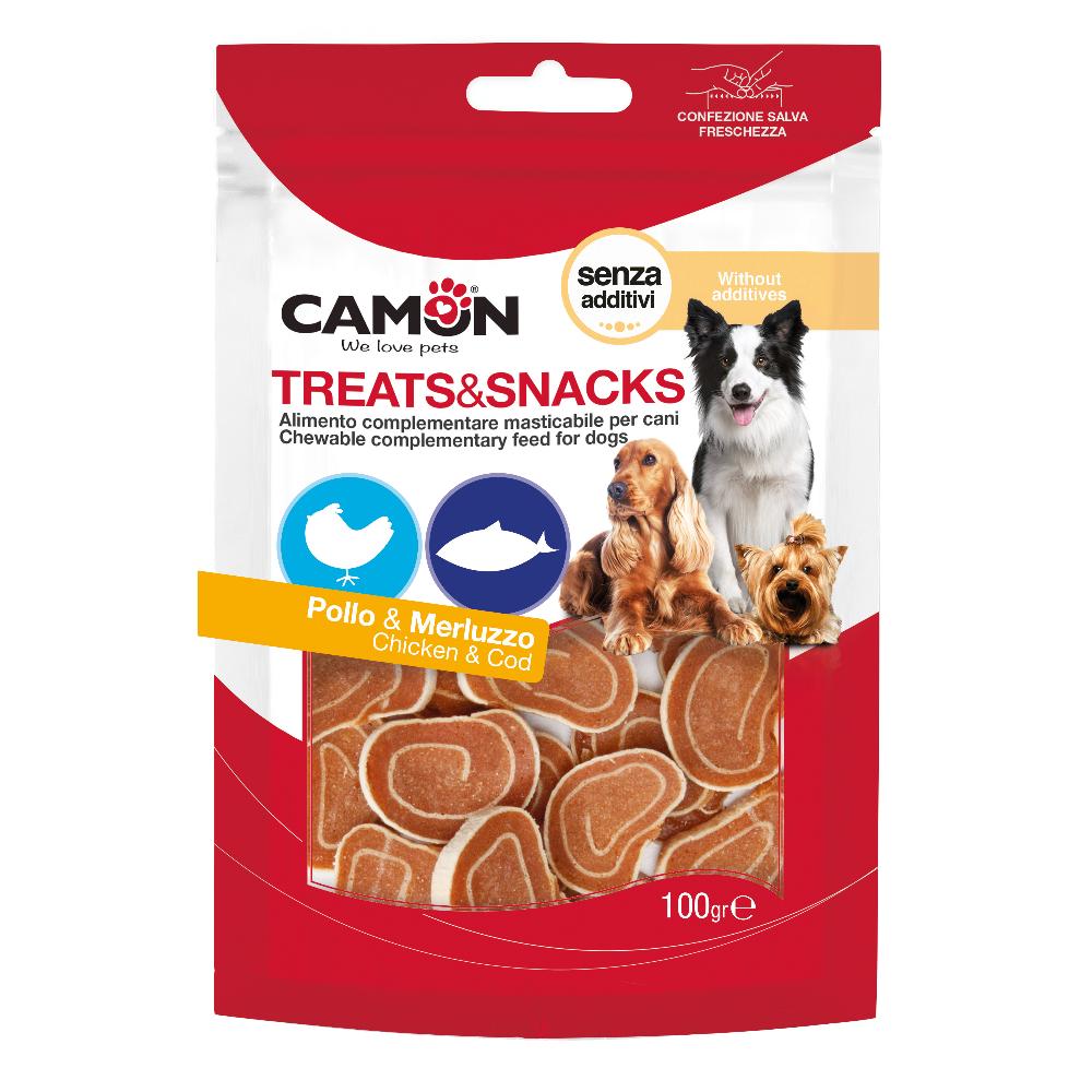 CAMON CANE SNACK TREATS BOCCONCINI POLLO MERLUZZO 100GR
