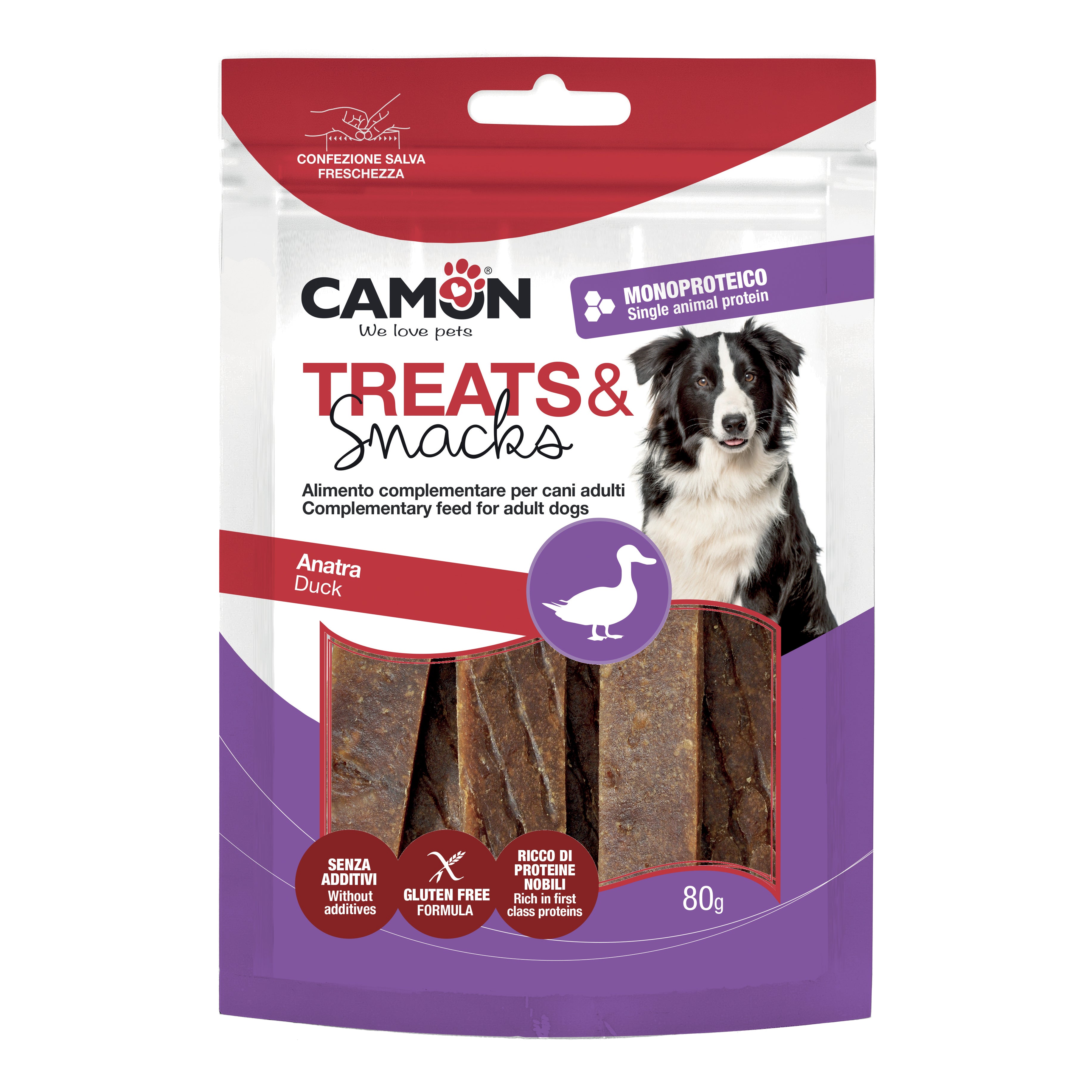 Camon Treats&Snacks Jerky di anatra Snack per cani adulti, 80g — confronto prezzi