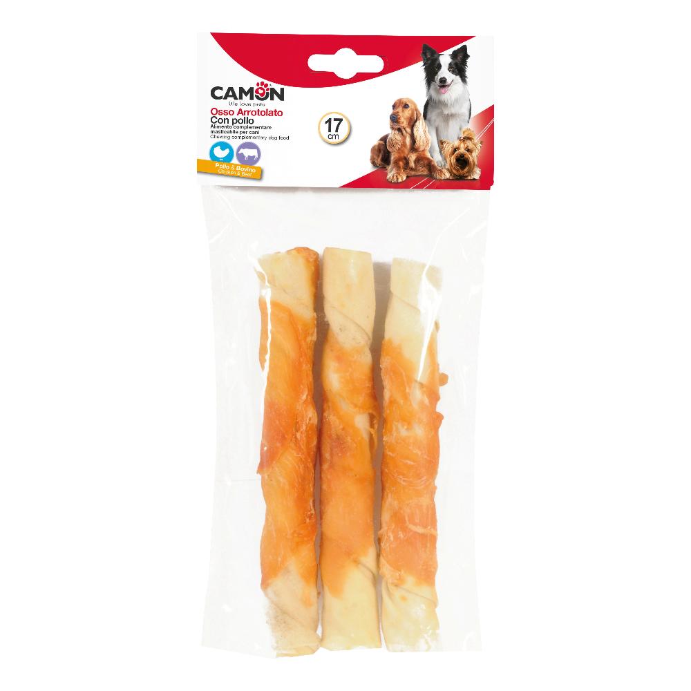 CAMON CANE SNACK ROLLIE CHEW PELLE BOVINA POLLO 17CM 140GR