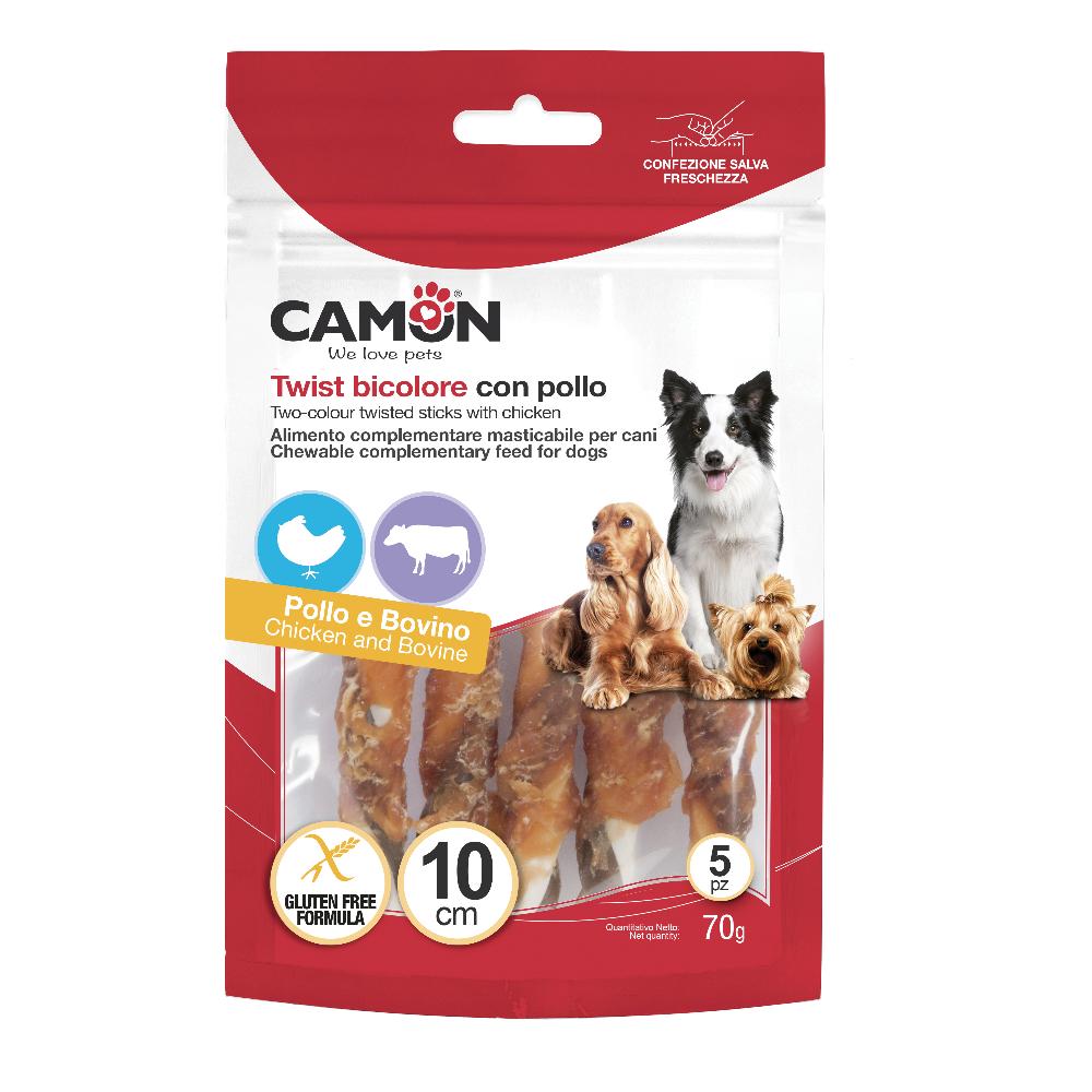 CAMON CANE SNACK TWIST BICOLORE POLLO BOVINO 10CM 5PZ 70GR