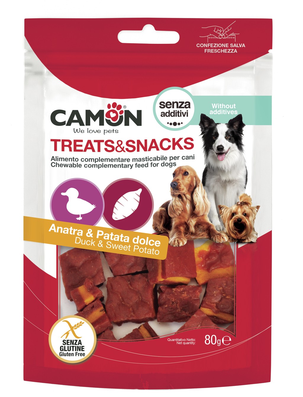 Camon Cane Snack Quadrotti All'Anatra &amp; Patata Dolce 80 Gr