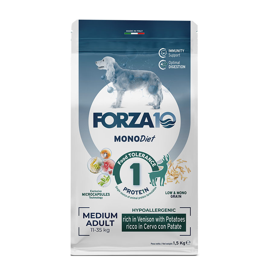 Forza10 medium diet con cervo e patate per cani di media taglia microcapsules 1,5 kg