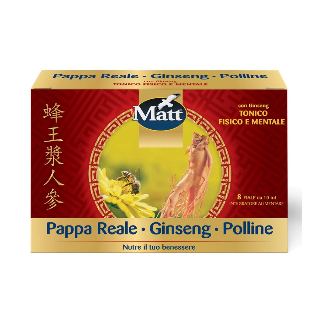 Matt Rimedi d'Oriente - Pappa Reale + Ginseng + Polline Integratore, 8 fiale
